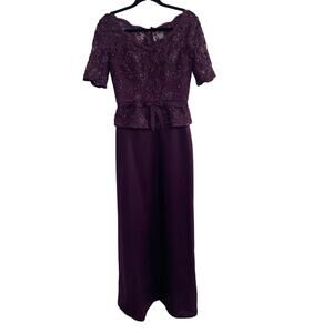 Forever Yours Eggplant Purple Sequin Lace Short Sleeve Formal Gown Womens 6